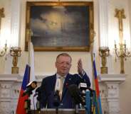 Russian Ambassador Alexander Yakovenko addresses journalists at a news conference in central London on April 20, 2018. (Photo by Daniel LEAL-OLIVAS / AFP) (Photo credit should read DANIEL LEAL-OLIVAS/AFP/Getty Images)
