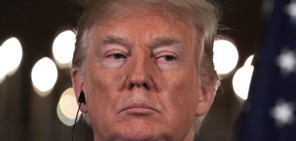 WASHINGTON, DC - APRIL 27: U.S. President Donald Trump listens during a joint news conference with German Chancellor Angela Merkel at the East Room of the White House April 27, 2018 in Washington, DC. President Trump held talks and a working lunch with Chancellor Merkel prior to the joint news conference. (Photo by Alex Wong/Getty Images)