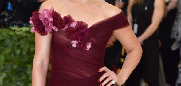 Scarlett Johansson arrives for the 2018 Met Gala on May 7, 2018, at the Metropolitan Museum of Art in New York. - The Gala raises money for the Metropolitan Museum of Arts Costume Institute. The Gala's 2018 theme is Heavenly Bodies: Fashion and the Catholic Imagination. (Photo by ANGELA WEISS / AFP) (Photo credit should read ANGELA WEISS/AFP/Getty Images)