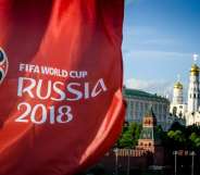 A photograph taken on May 30, 2018 shows the FIFA World Cup 2018 flag in front of the Kremlin in Moscow. - The FIFA World Cup 2018 tournament kicks off on June 14, 2018. (Photo by Mladen ANTONOV / AFP) (Photo credit should read MLADEN ANTONOV/AFP/Getty Images)