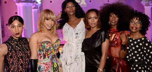 MJ Rodriguez, Hailie Sahar, Dominique Jackson, Janet Mock, Angelica Ross, and Charlayne Woodard at the FX 'Pose' Ball in Harlem on June 2, 2018 (Andrew Toth/Getty for FX Networks)