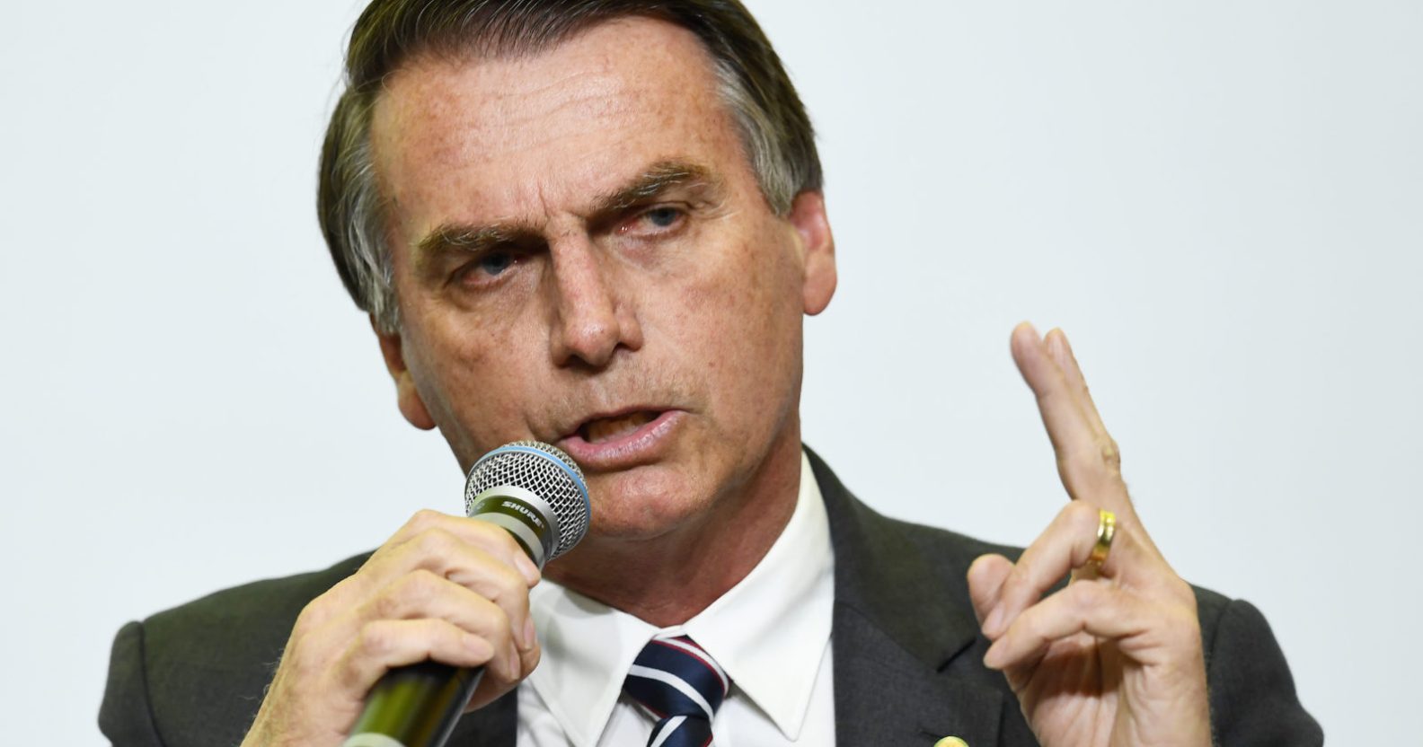 Jair Bolsonaro, presidential candidate for the Social Liberal Party, attends an interview for Correio Brazilianse newspaper in Brasilia on June 6, 2018. - Brazil holds general elections in October. (Photo by EVARISTO SA / AFP) LGBT+ rights (Photo credit should read EVARISTO SA/AFP/Getty Images)