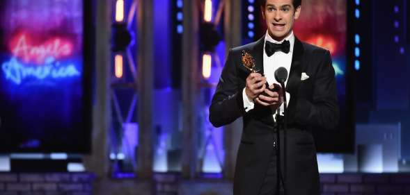 NEW YORK, NY - JUNE 10: Andrew Garfield accepts the Best Performance by an Actor in a Leading Role in a Play for Angels in America onstage during the 72nd Annual Tony Awards at Radio City Music Hall on June 10, 2018 in New York City. (Photo by Theo Wargo/Getty Images for Tony Awards Productions)