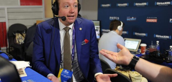 CLEVELAND, OH - JULY 21: President of Log Cabin Republicans Gregory Angelo talks with Andrew Wilkow during an episode of The Wilkow Majority on SiriusXM Patriot at Quicken Loans Arena on July 21, 2016 in Cleveland, Ohio. (Photo by Ben Jackson/Getty Images for SiriusXM)