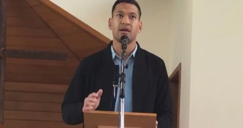 Israel Folau targets LGBT+ people again in the video uploaded to Facebook by an evangelical church