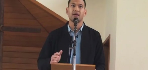 Israel Folau targets LGBT+ people again in the video uploaded to Facebook by an evangelical church
