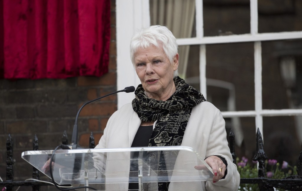 LONDON, ENGLAND - APRIL 27:  Dame Judi Dench during the unveiling of a new plaque commemorating her friend and fellow actor Sir John Gielgud on Cowley Street in Westminster on April 27, 2017 in London, United Kingdom.  