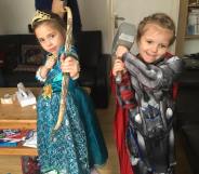 Lily (R) dressed as Thor while her sister Maya went for Brave's Merida.