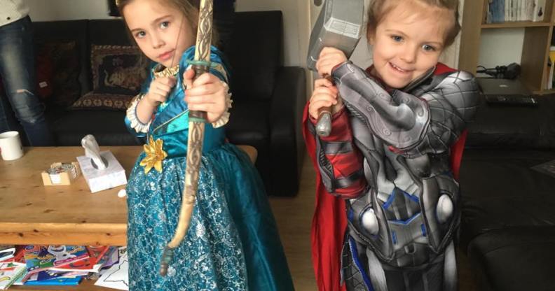 Lily (R) dressed as Thor while her sister Maya went for Brave's Merida.