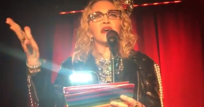 Madonna speaks at the Stonewall Inn