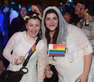 Couple celebrating same-sex marriage in Malta