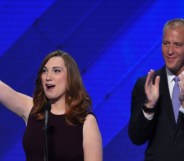 LGBT rights activist Sarah McBride and co-Chair of the Congressional LGBT Equality Caucus, Congressman Sean Patrick Maloney at the Democratic National Convention in 2016
