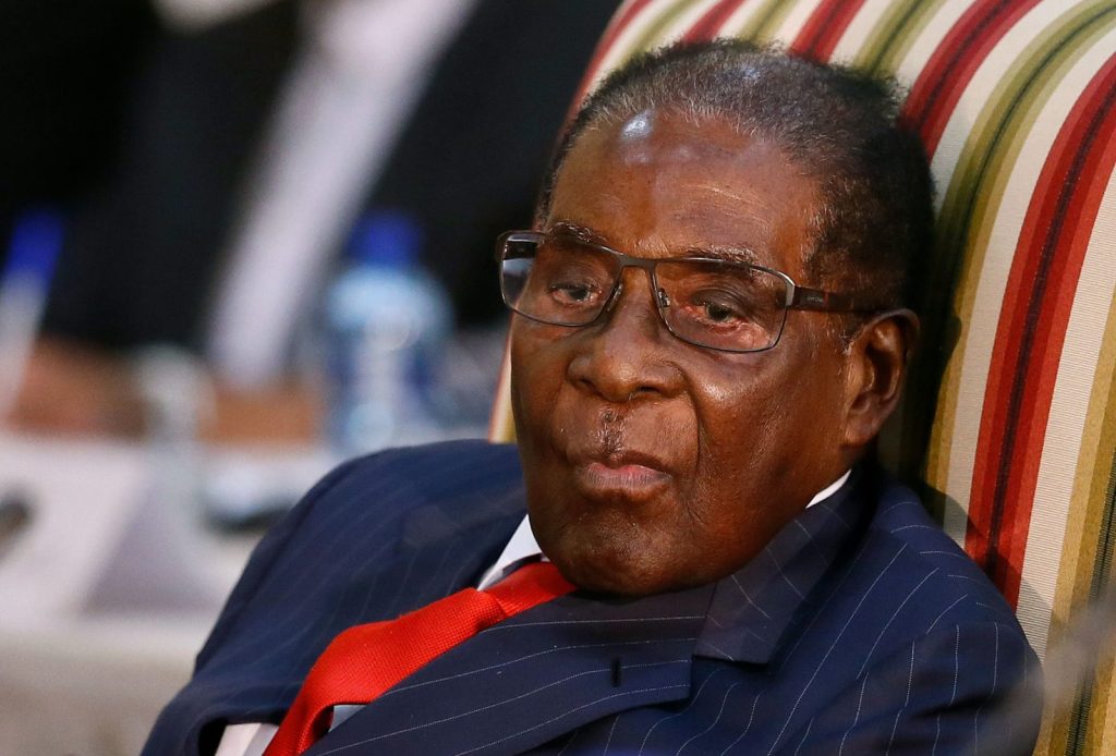Zimbabwean President Robert Mugabe looks on as he attends the 2nd Session of the South Africa-Zimbabwe binational Commission (BNC) on October 3, 2017 at Sefako Makgatho Presidential Guest House in Pretoria. / AFP PHOTO / Phill Magakoe (Photo credit should read PHILL MAGAKOE/AFP/Getty Images)