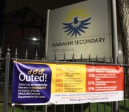 An Ofsted-style banner created by student activists to highlight how there is no compulsory LGBT sex education in English schools. (StraightJacket)