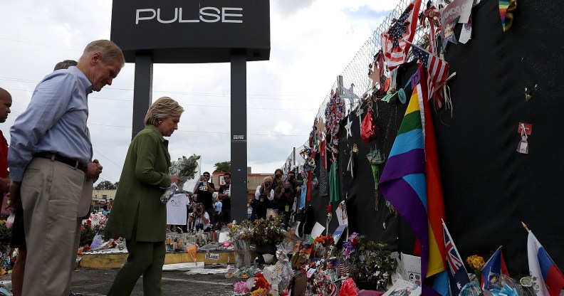 Hillary Clinton at Orlando Pulse nightclub after the massacre which killed 49