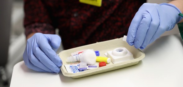 A negative HIV test is shown at Burrell Street Sexual Health Clinic on July 14, 2016 in London, England.