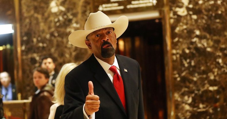 NEW YORK, NY - NOVEMBER 28: Milwaukee County Sheriff David Clarke leaves Trump Tower on November 28, 2016 in New York City. President-elect Donald Trump and his transition team are in the process of filling cabinet and other high level positions for the new administration. (Photo by Spencer Platt/Getty Images)