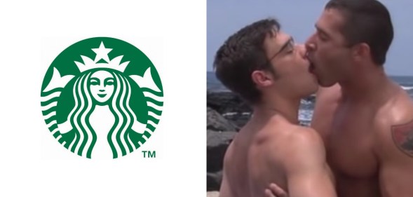 Starbucks logo and a gay porn scene
