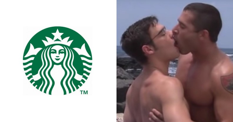 Starbucks logo and a gay porn scene
