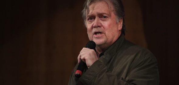 FAIRHOPE, AL - SEPTEMBER 25: Former advisor to President Donald Trump and executive chairman of Breitbart News, Steve Bannon, speaks at a campaign event for Republican candidate for the U.S. Senate in Alabama Roy Moore on September 25, 2017 in Fairhope, Alabama. Moore is running in a primary runoff election against incumbent Luther Strange for the seat vacated when Jeff Sessions was appointed U.S. Attorney General by President Donald Trump. The runoff election is scheduled for September 26. (Photo by Scott Olson/Getty Images)