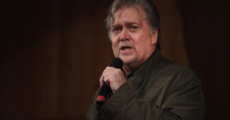FAIRHOPE, AL - SEPTEMBER 25: Former advisor to President Donald Trump and executive chairman of Breitbart News, Steve Bannon, speaks at a campaign event for Republican candidate for the U.S. Senate in Alabama Roy Moore on September 25, 2017 in Fairhope, Alabama. Moore is running in a primary runoff election against incumbent Luther Strange for the seat vacated when Jeff Sessions was appointed U.S. Attorney General by President Donald Trump. The runoff election is scheduled for September 26. (Photo by Scott Olson/Getty Images)