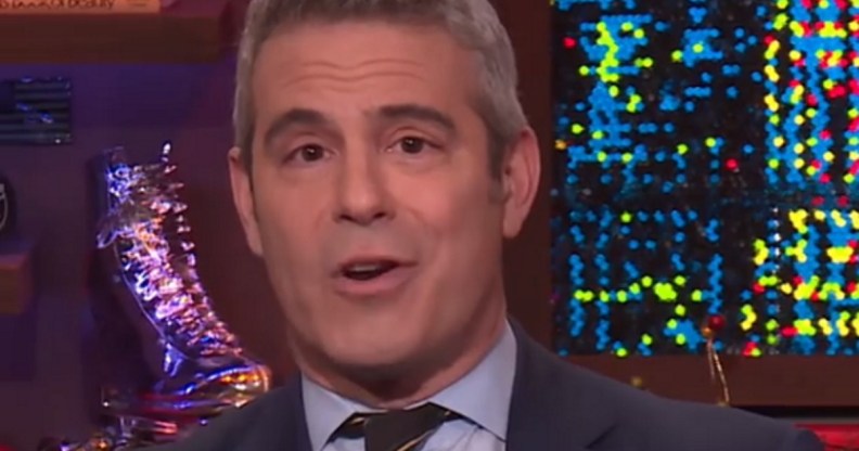Andy Cohen speaks to the camera on Watch What Happens Live with Andy Cohen
