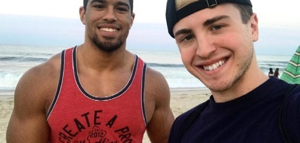 Gay wrestler Anthony Bowens with his boyfriend, Michael