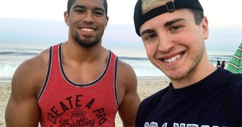 Gay wrestler Anthony Bowens with his boyfriend, Michael
