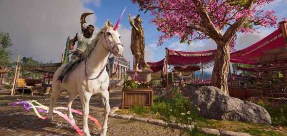 Alexios on a unicorn in Assassin's Creed: Odyssey. (Ubisoft)