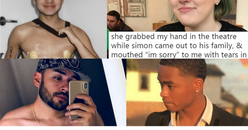A collage of queer viral posts from 2018