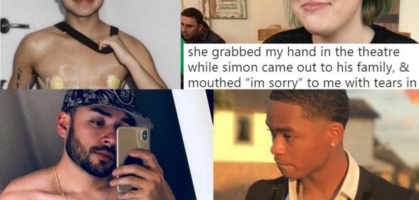 A collage of queer viral posts from 2018