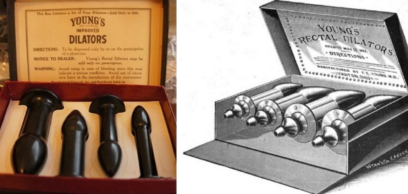 Antique butt plugs in display case