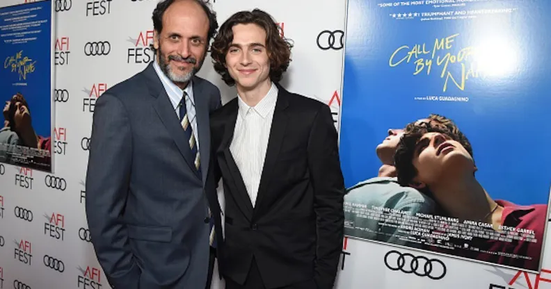 HOLLYWOOD, CA - NOVEMBER 10: Luca Guadagnino (L) and Timothee Chalamet attend the screening of "Call Me By Your Name" at AFI FEST 2017 Presented By Audi at TCL Chinese Theatre on November 10, 2017 in Hollywood, California. (Photo by Michael Kovac/Getty Images for AFI)