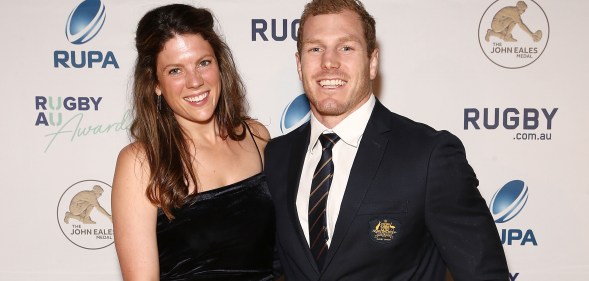 Rugby player David Pocock and with wife Emma Palandri