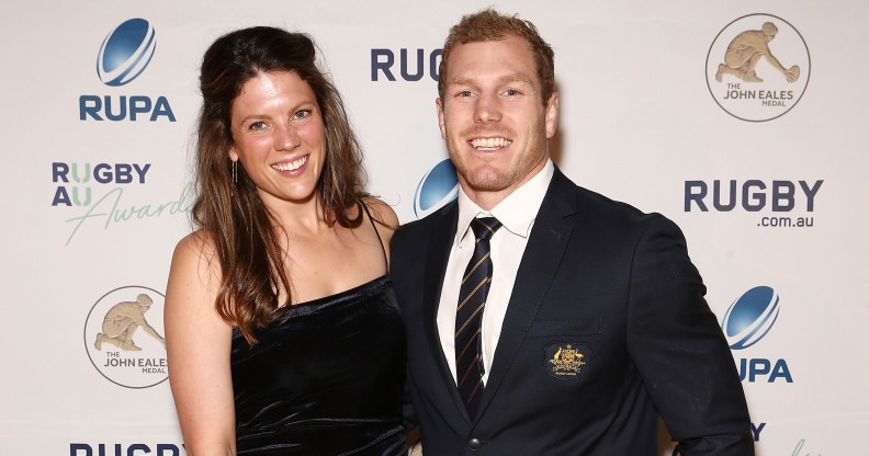 Rugby player David Pocock and with wife Emma Palandri
