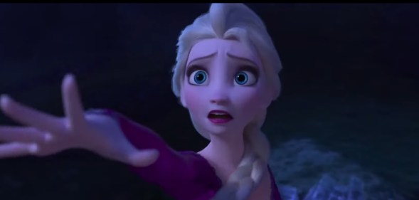 Elsa in a purple dress in the Frozen 2 trailer