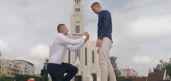 Gay couple Jakub Kwieciński and David Mycek propose in Poland