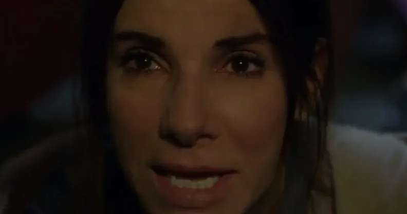 Sandra Bullock in the middle of her opening scene of Netflix's Bird Box which Austin Wilde turned into a meme
