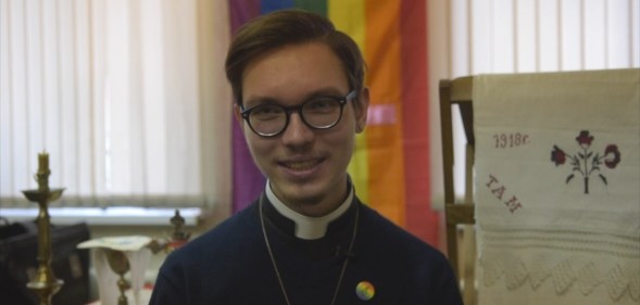 Russia's openly gay priest leads a service in St Petersburg