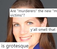 Right-wing pundit Gayle Trotter with tweets overlaid on her face