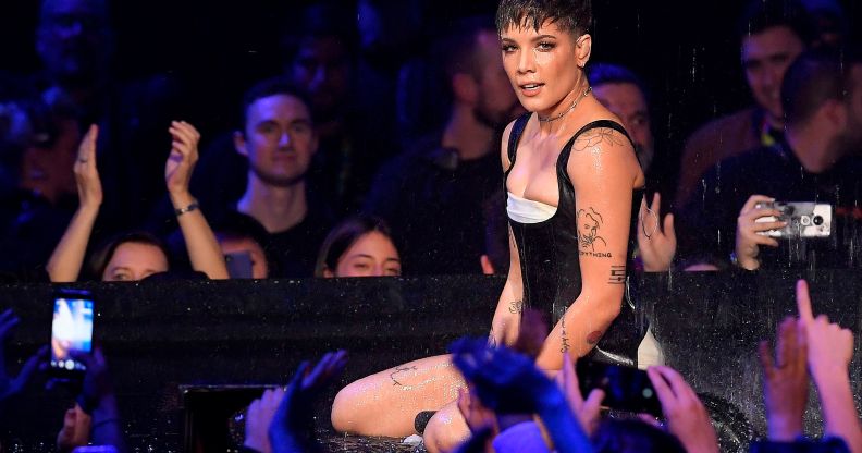 US singer Halsey performs during the MTV Europe Music Awards at the Bizkaia Arena in the northern Spanish city of Bilbao on November 4, 2018