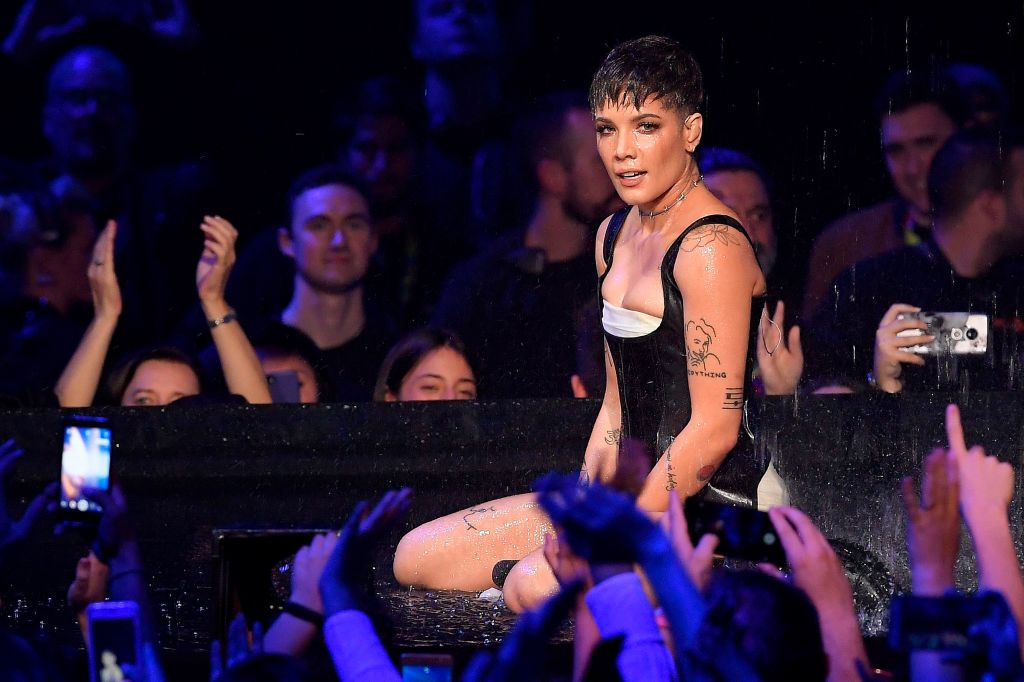 US singer Halsey performs during the MTV Europe Music Awards at the Bizkaia Arena in the northern Spanish city of Bilbao on November 4, 2018