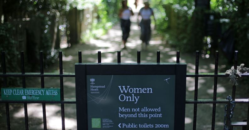 "Women only" sign at Hampstead Heath ponds
