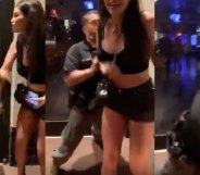 A security guard pushing Blair Jirousek.