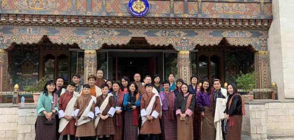 Members of Bhutan's LGBT community outside of the National Assembly building.