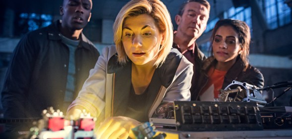 WARNING: Embargoed for publication until 00:00:01 on 17/07/2018 - Programme Name: Doctor Who Series 11 - TX: n/a - Episode: July Preview (No. n/a) - Picture Shows: **Strictly Embargoed until 17/07/2018 00:00:01** Ryan (TOSIN COLE), The Doctor (JODIE WHITTAKER), Graham (BRADLEY WALSH), Yaz (MANDIP GILL) - (C) BBC / BBC Studios - Photographer: Sophie Mutevelian