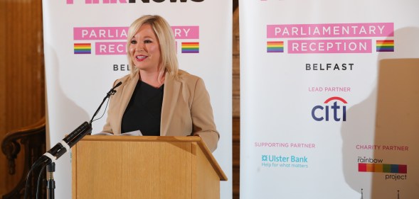 Michelle O'Neill speaking at a podium