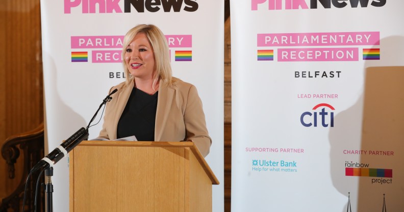 Michelle O'Neill speaking at a podium