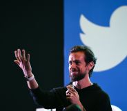 Twitter CEO and co-founder Jack Dorsey gestures while interacting with students at the Indian Institute of Technology in New Delhi