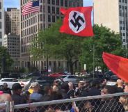 Neo-Nazi protesters were seen walking past Motor City Pride attendees in Detroit. (Twitter)